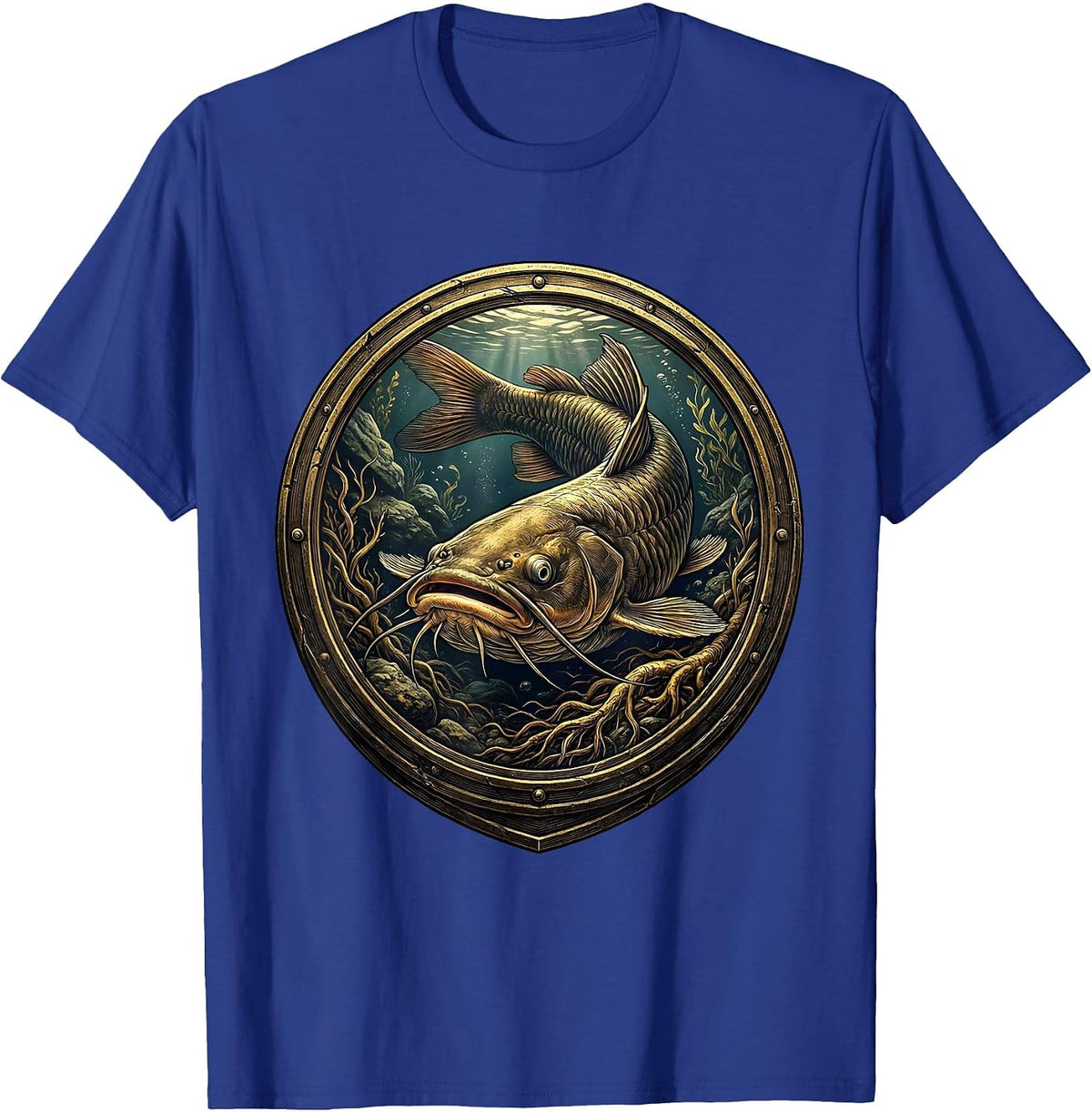 Catfish Lurking River Bottom Fishing Graphic T-Shirt - Royal Blue