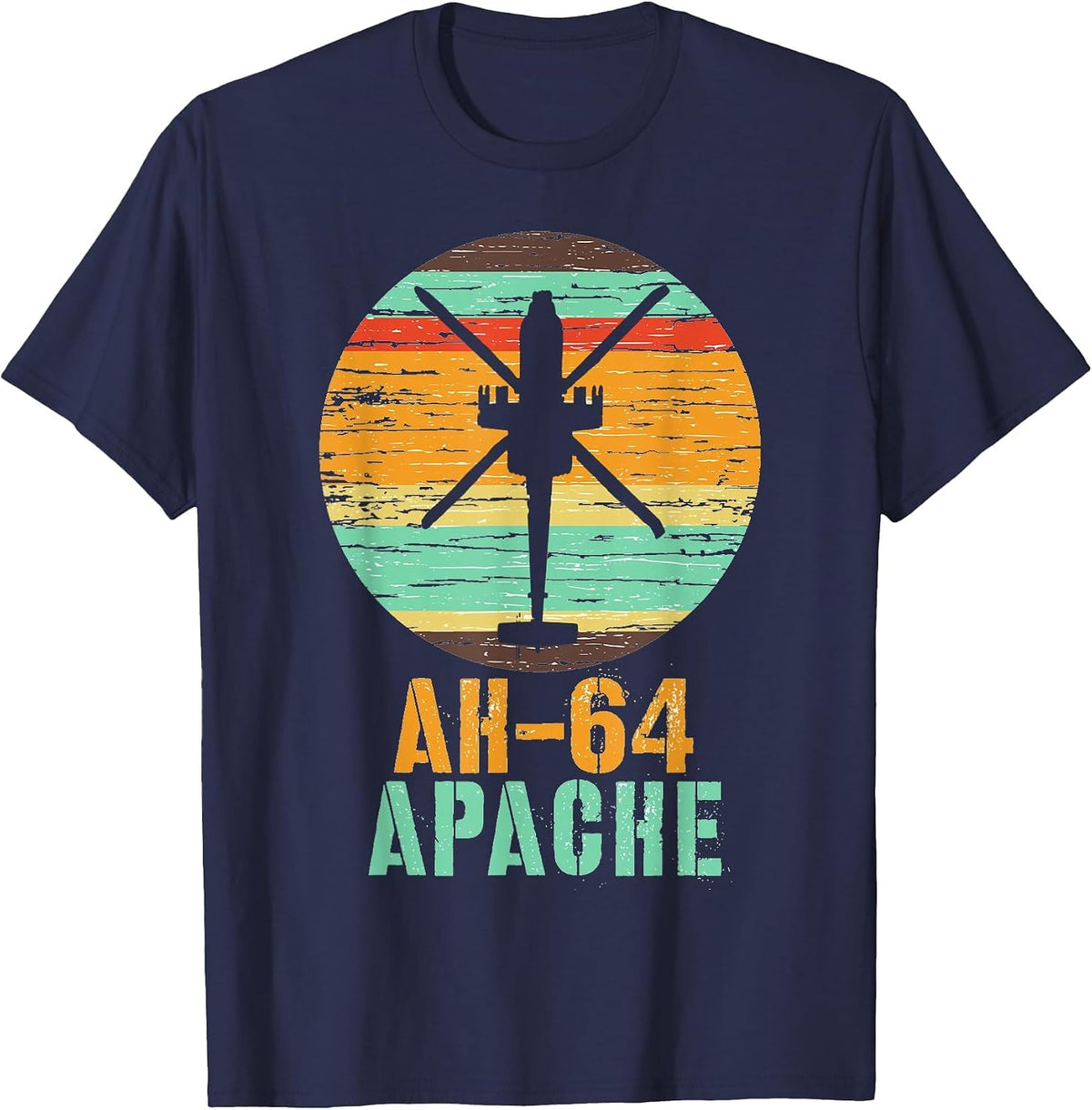 Vintage AH-64 Apache Helicopter Military Gunship Shirt T-Shirt - Navy Blue