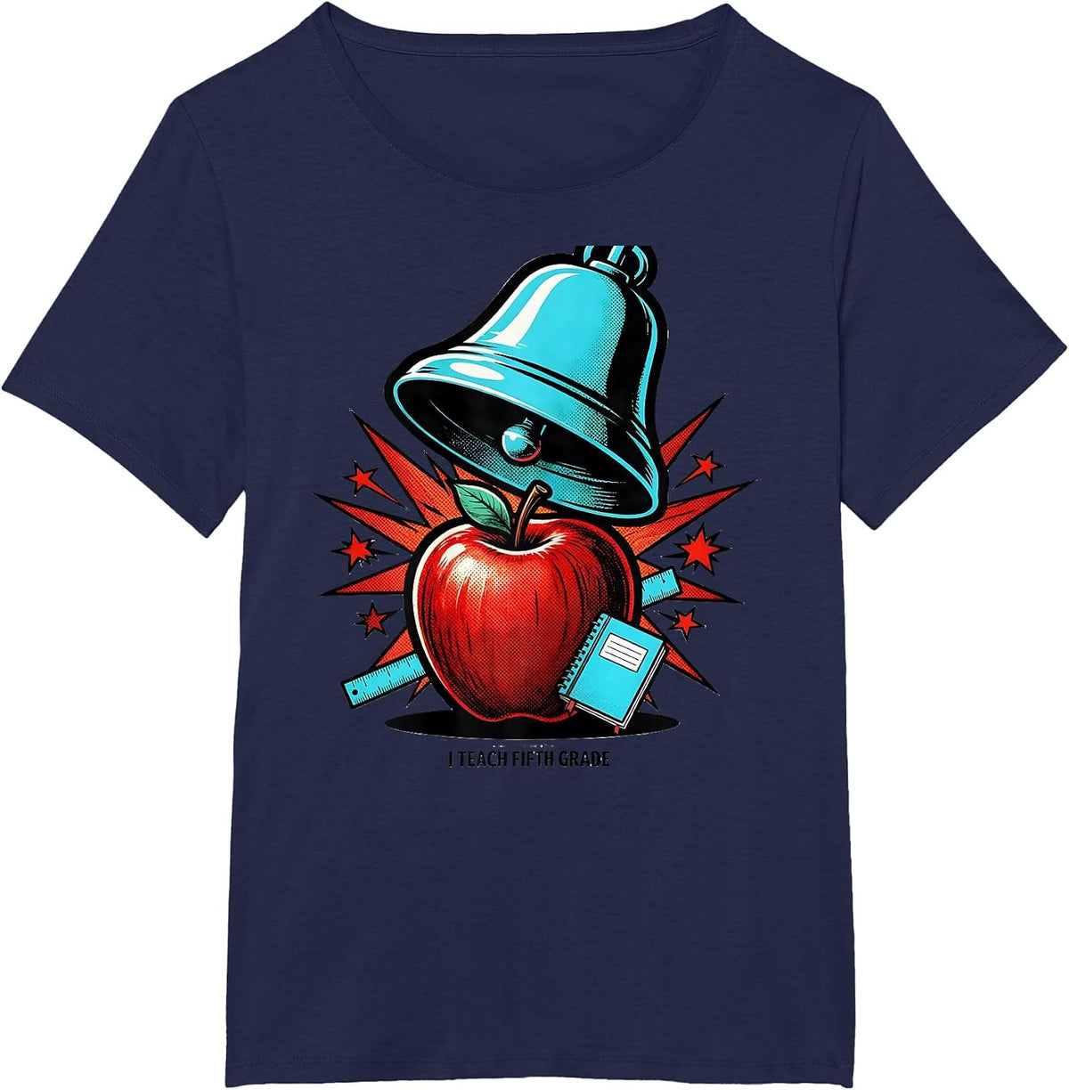 Women's I Teach Fifth Grade Pop Art Teacher Back To School Grade T-Shirt - Navy Blue