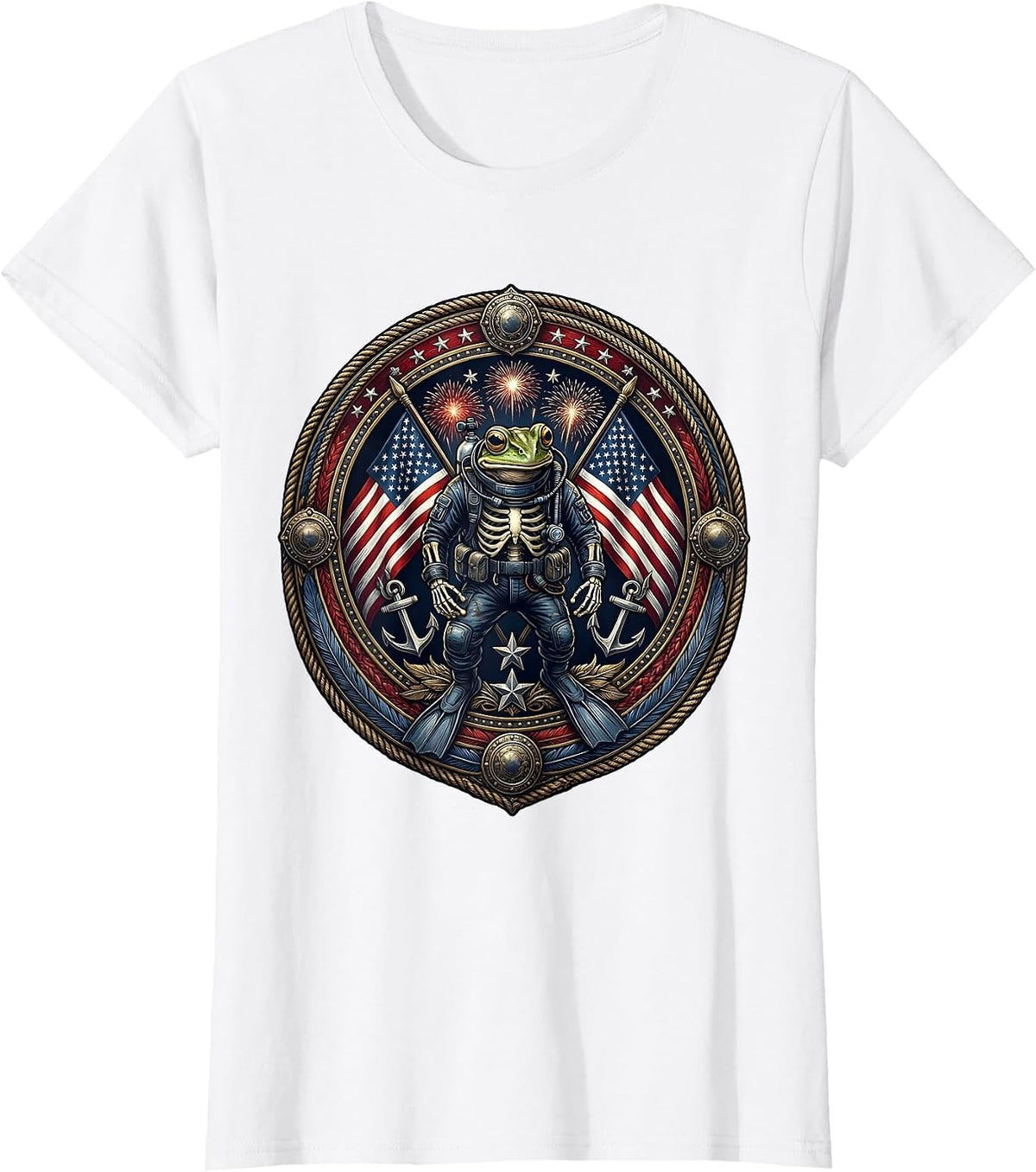 Frog Skeleton Scuba Diver Underwater Graphic T-Shirt - White