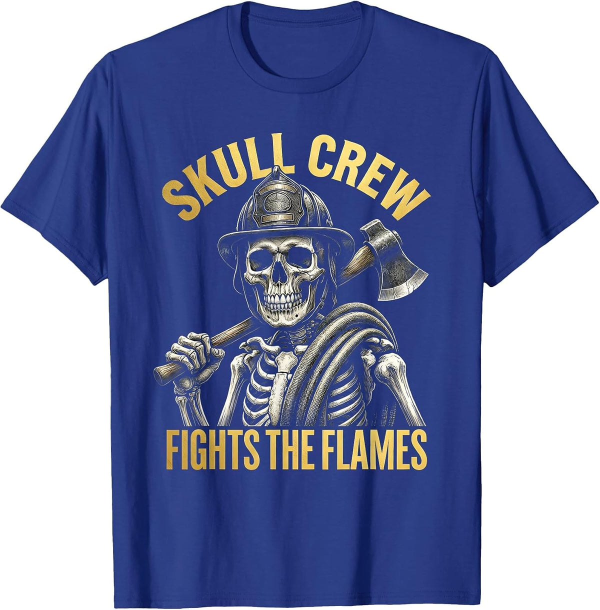 Halloween Firefighter Skull Crew Fights The Flames T-Shirt - Royal Blue