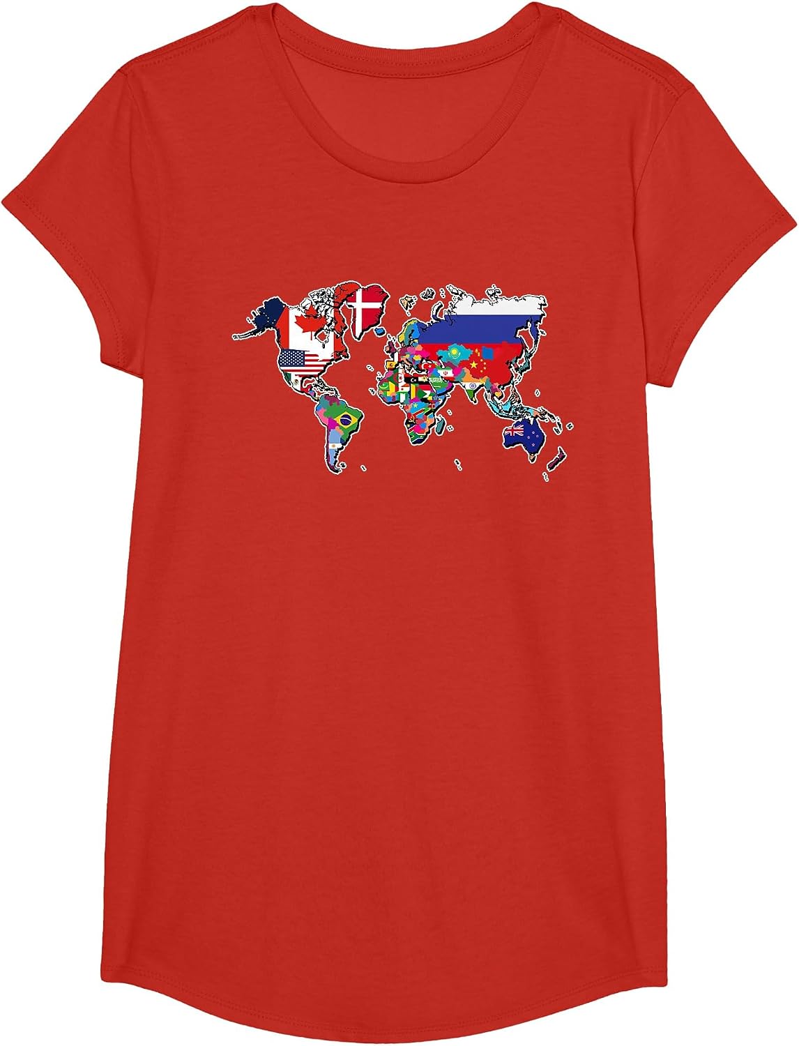 World Flag Map T-Shirt Globe Travelers Atlas T-Shirt - Girls Red