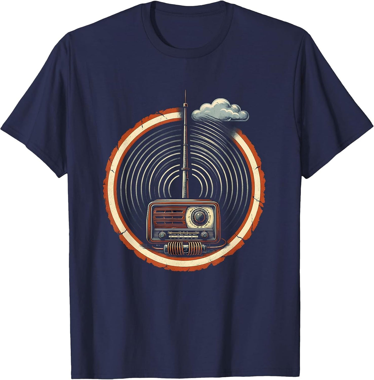 Men's Ham Radio Operator Hobbyist Shield Emblem Humor T-Shirt - Navy Blue
