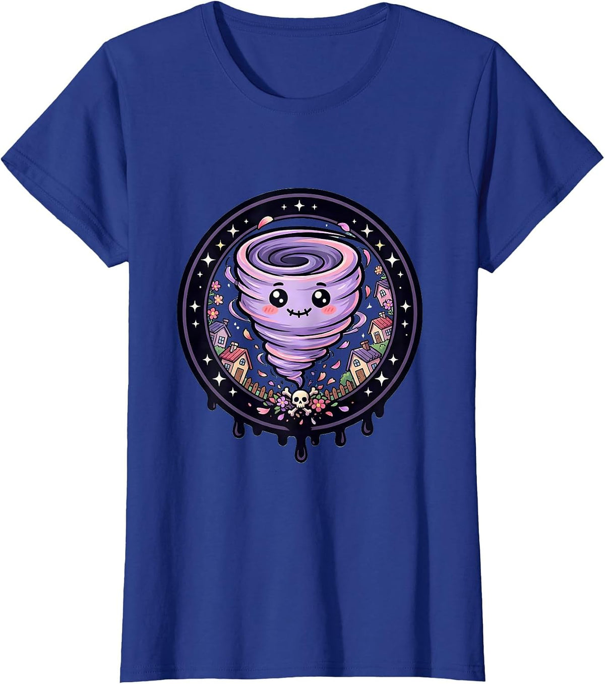 Women's Tornado Tearing Through Calm Town Graphic T-Shirt - Royal Blue