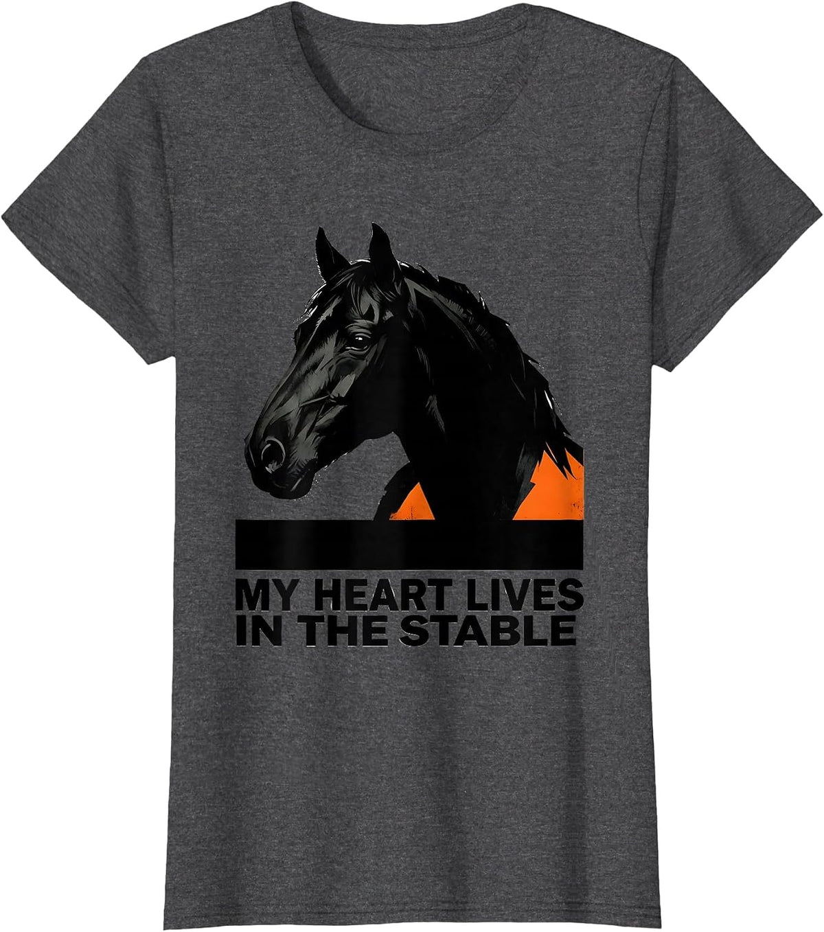 Women's My Heart Lives In The Stable Horse Lover Design T-Shirt - Dark Heather Grey