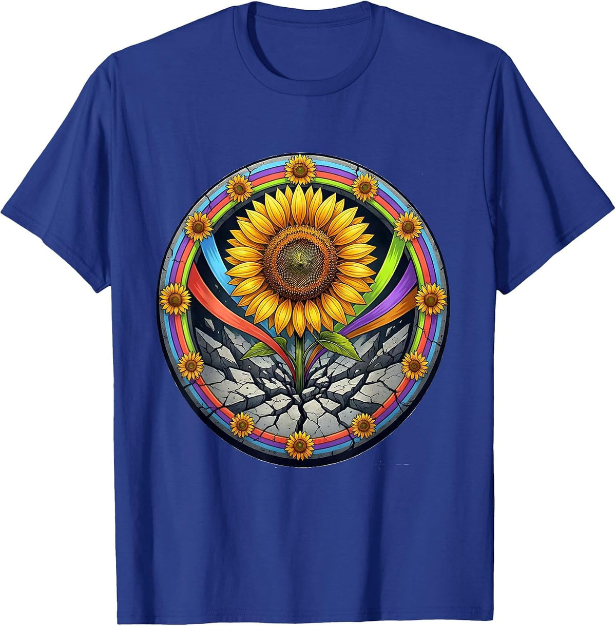 Down Syndrome Awareness Sunflower Concrete Art T-Shirt - Royal Blue