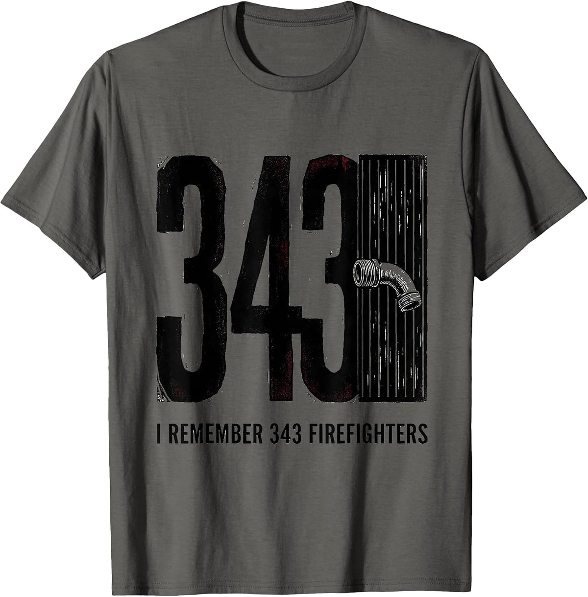 I Remember 343 Firefighters Linocut Firefighter Tribute T-Shirt - Asphalt Grey