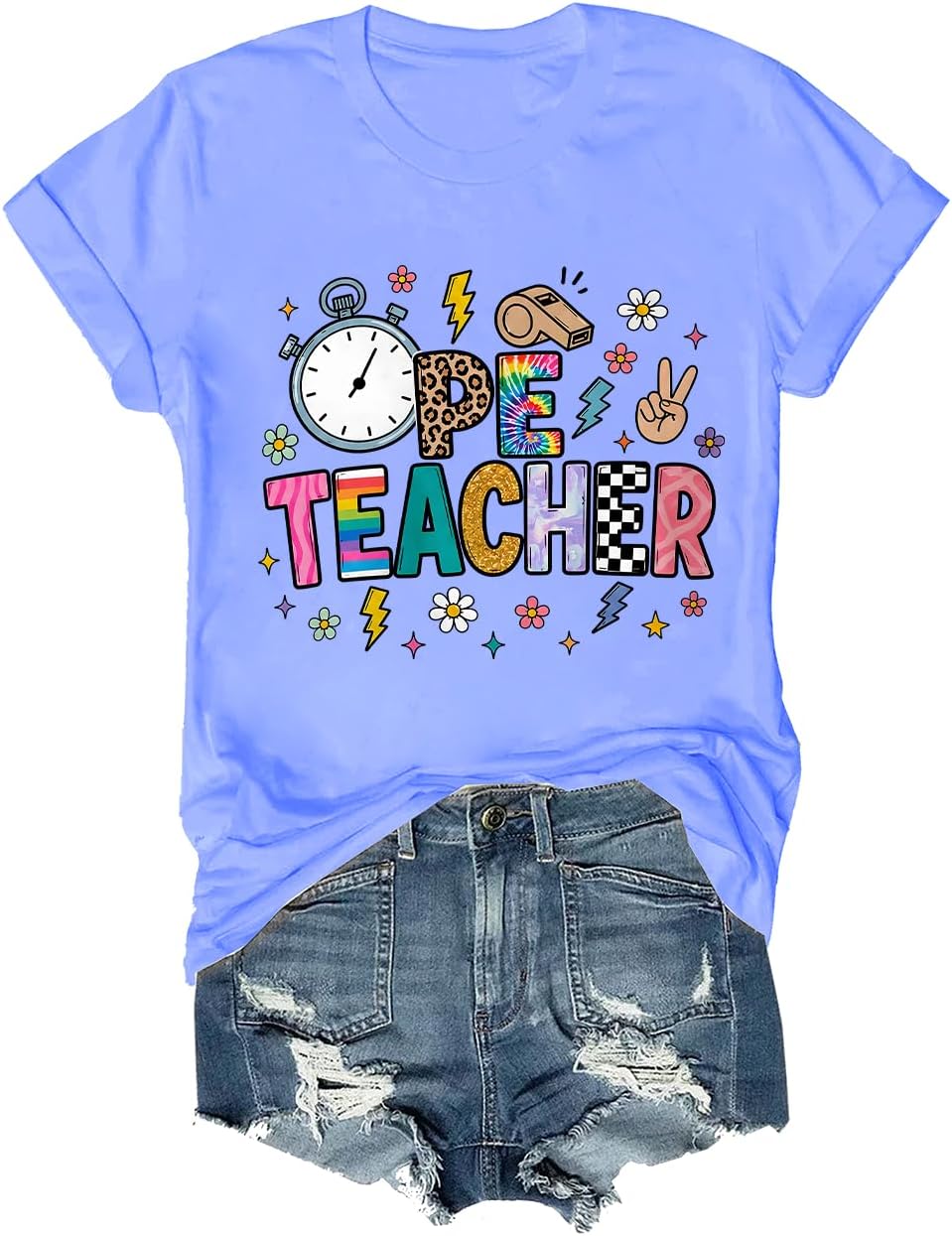 PE Teacher Shirt Funny Physical Education Teacher T-Shirt - Crewneck Carolina Blue