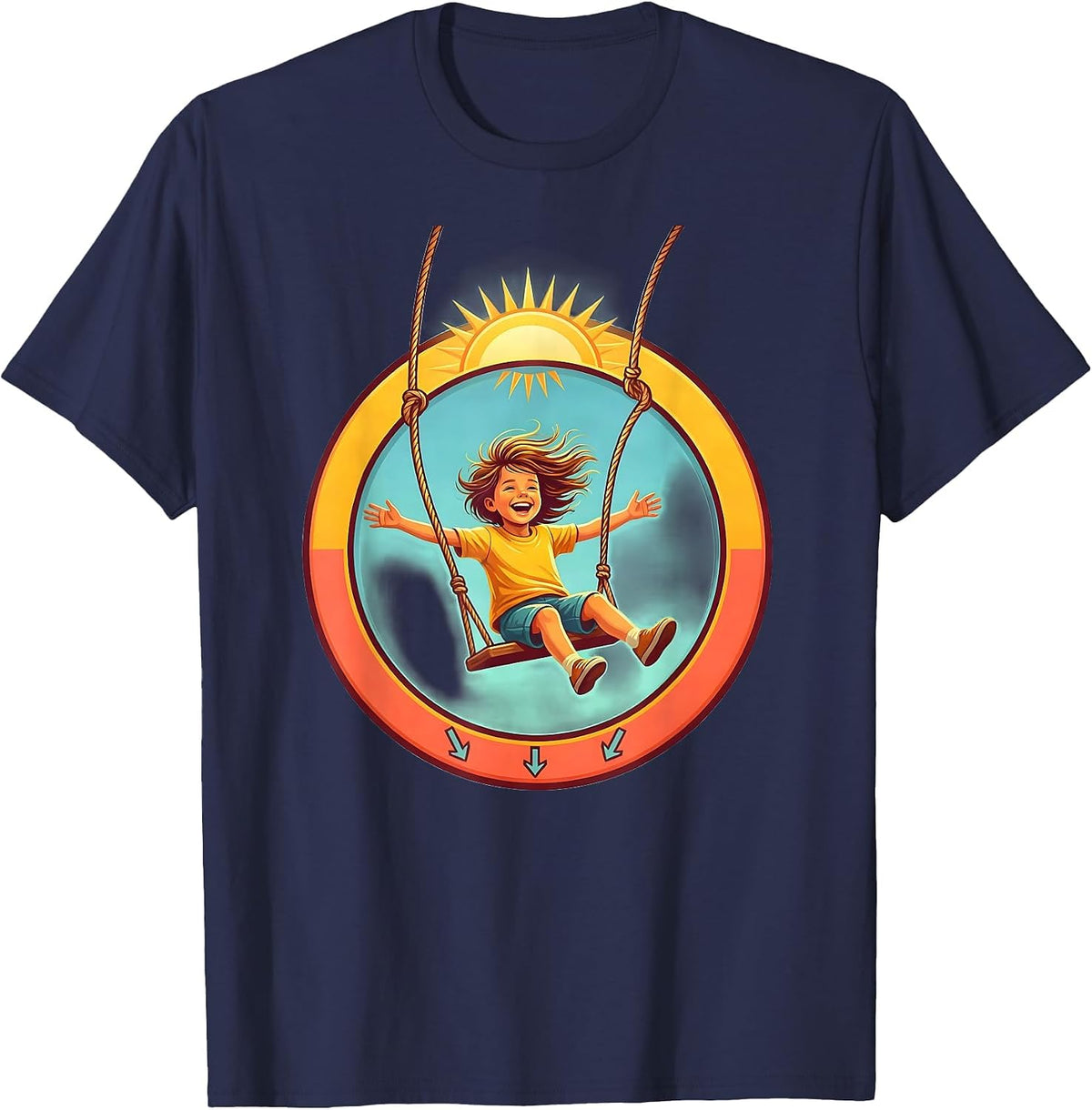 Men's Down Syndrome Awareness Playground Swing Illustration T-Shirt - Navy Blue