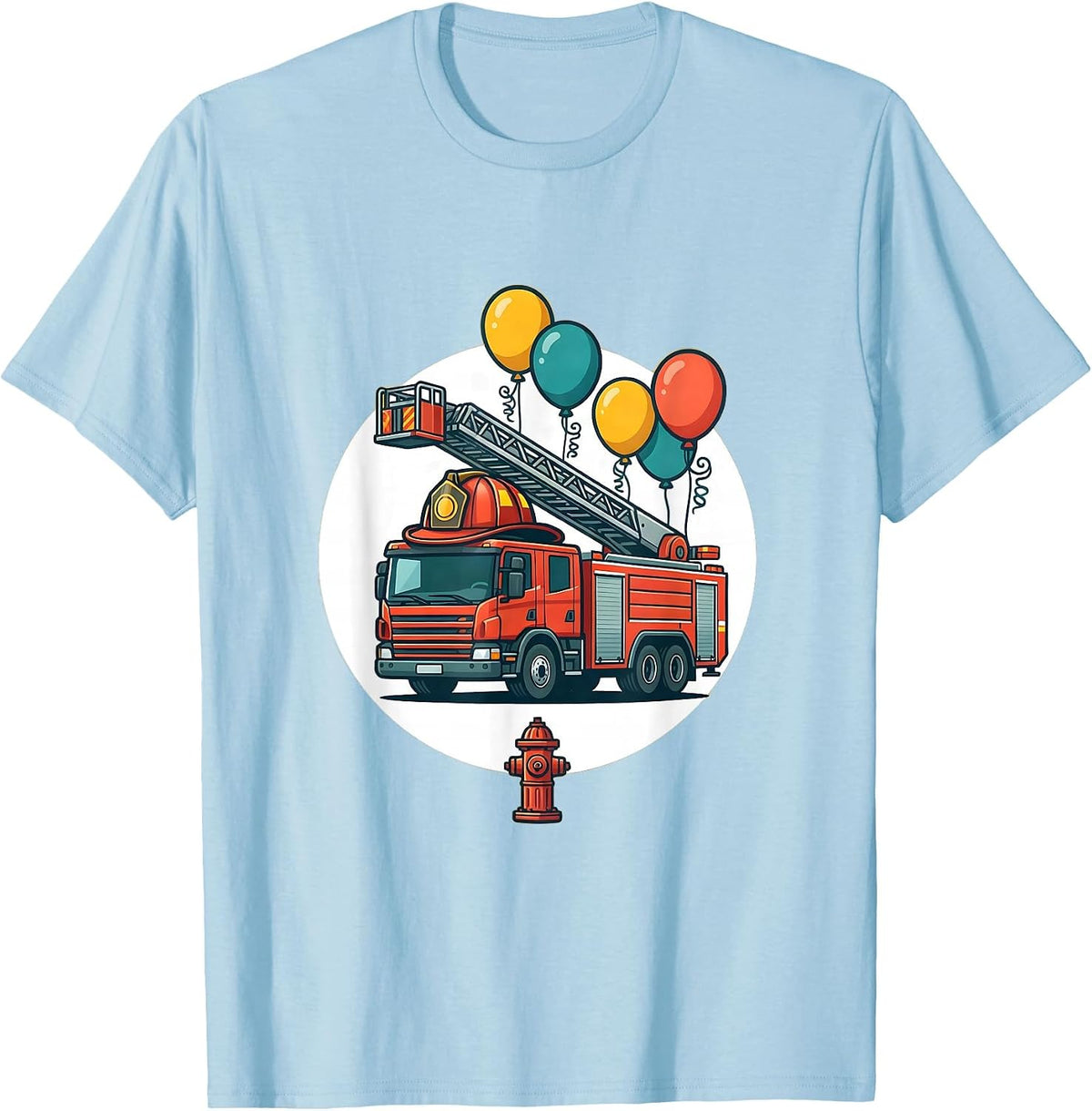 Men's Sealed Fire Truck Firefighter Helmet Birthday Balloon Badge T-Shirt - Baby Blue