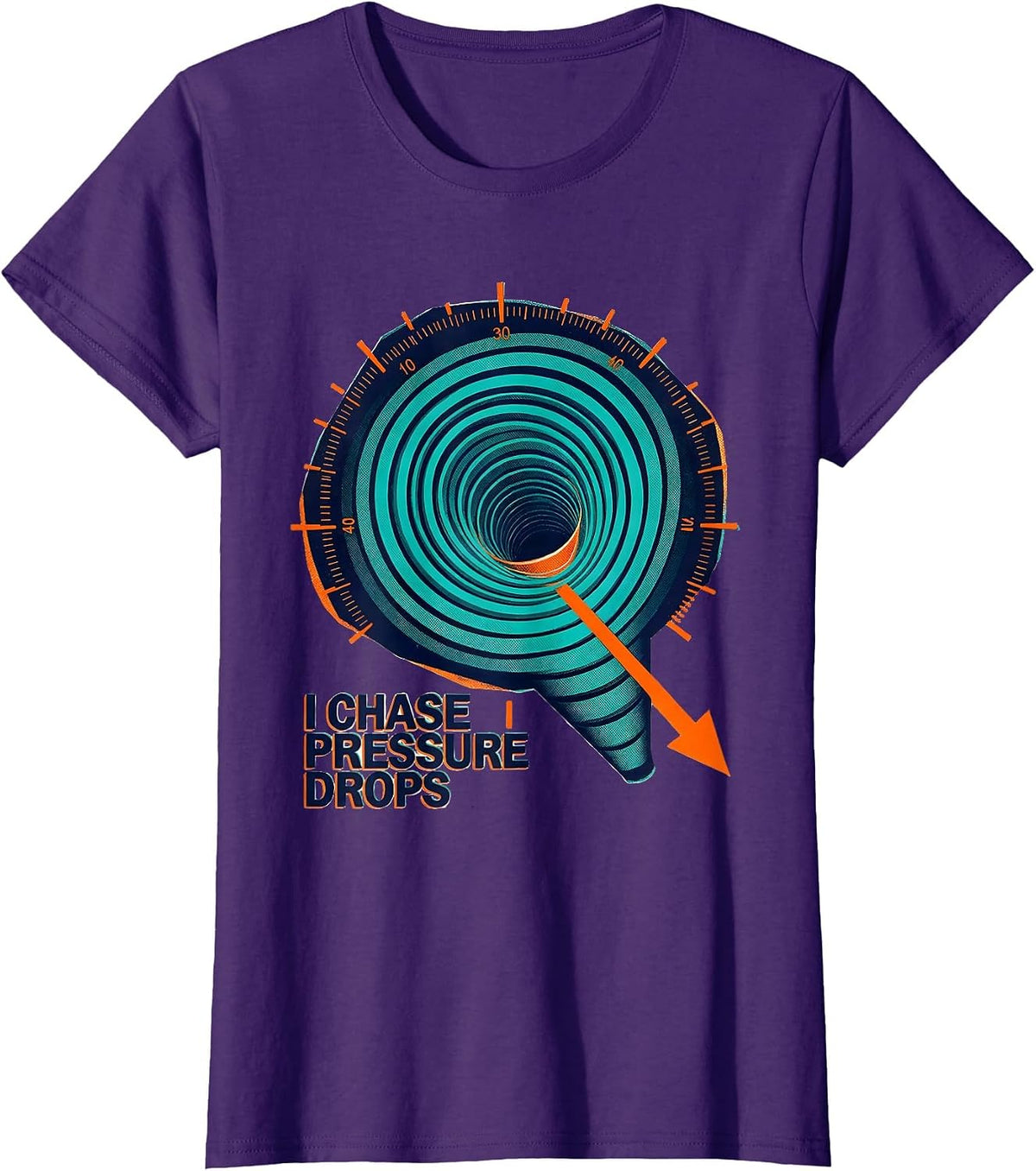 Women's I Chase Pressure Drops Risograph Tornado Chaser Meteorology T-Shirt - Purple