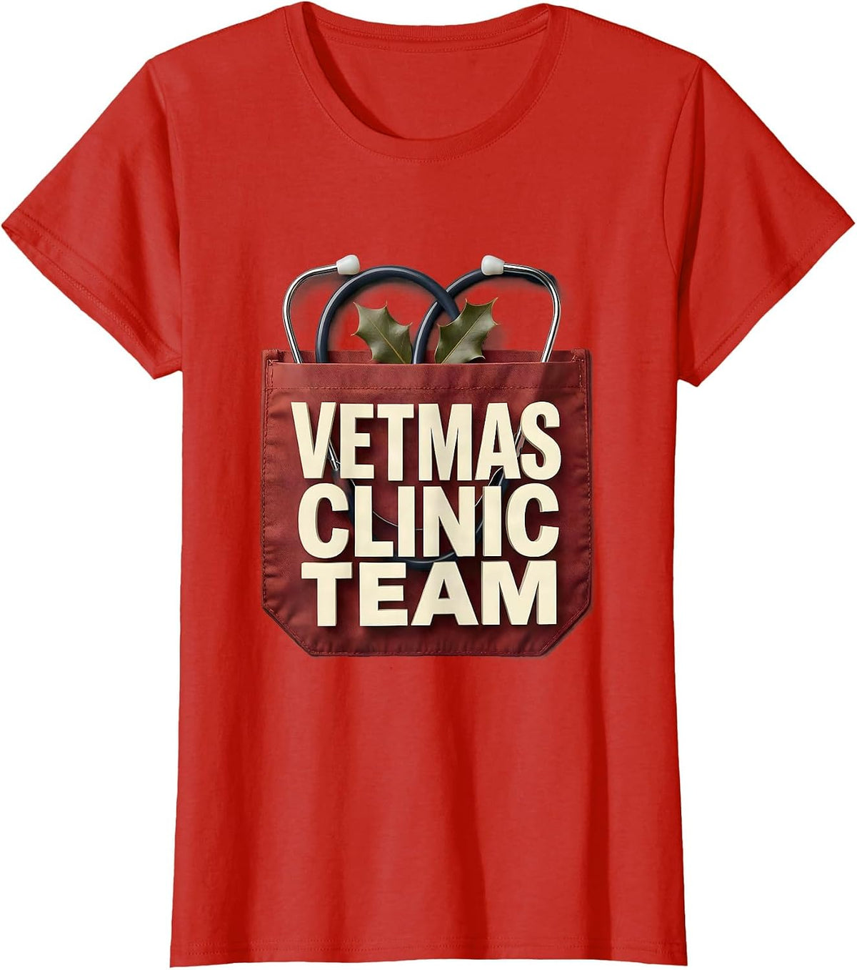 Women's Vetmas Clinic Team Funny Vet Tech Christmas Veterinary Crew T-Shirt - Red