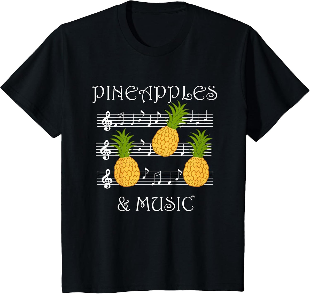 Pineapples and Music Clef Musician Teacher Fruits T-Shirt - Black