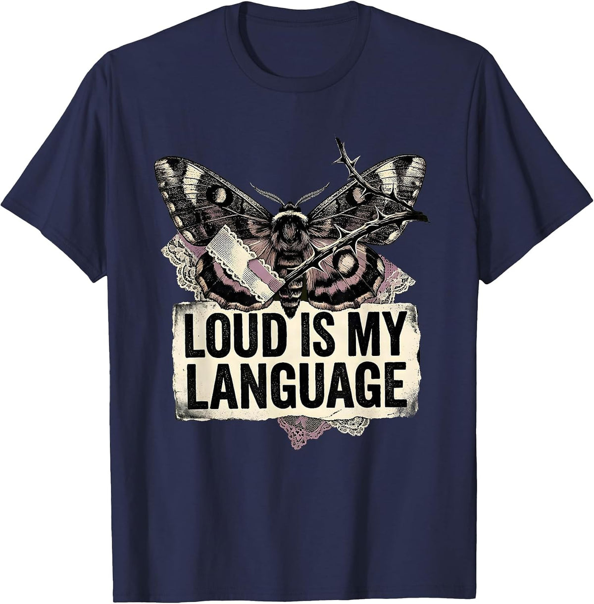 Men's Loud Is My Language Rock Music Graphic Design T-Shirt - Navy Blue