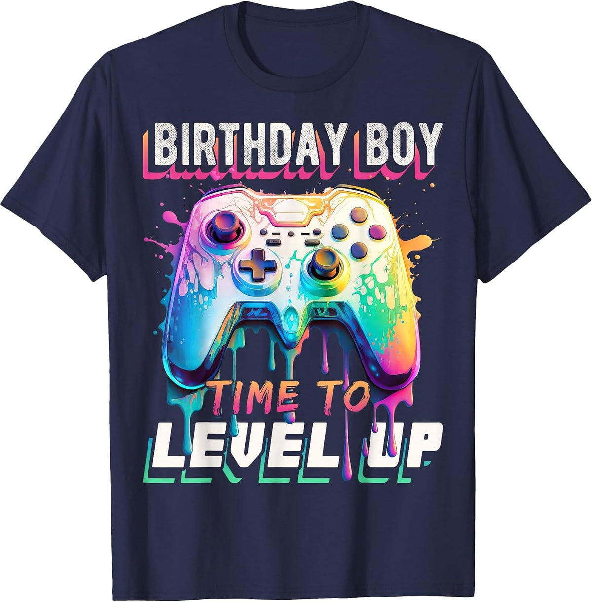 Birthday Boy Time to Level Up Video Game Birthday Party Boys T-Shirt - Navy Blue