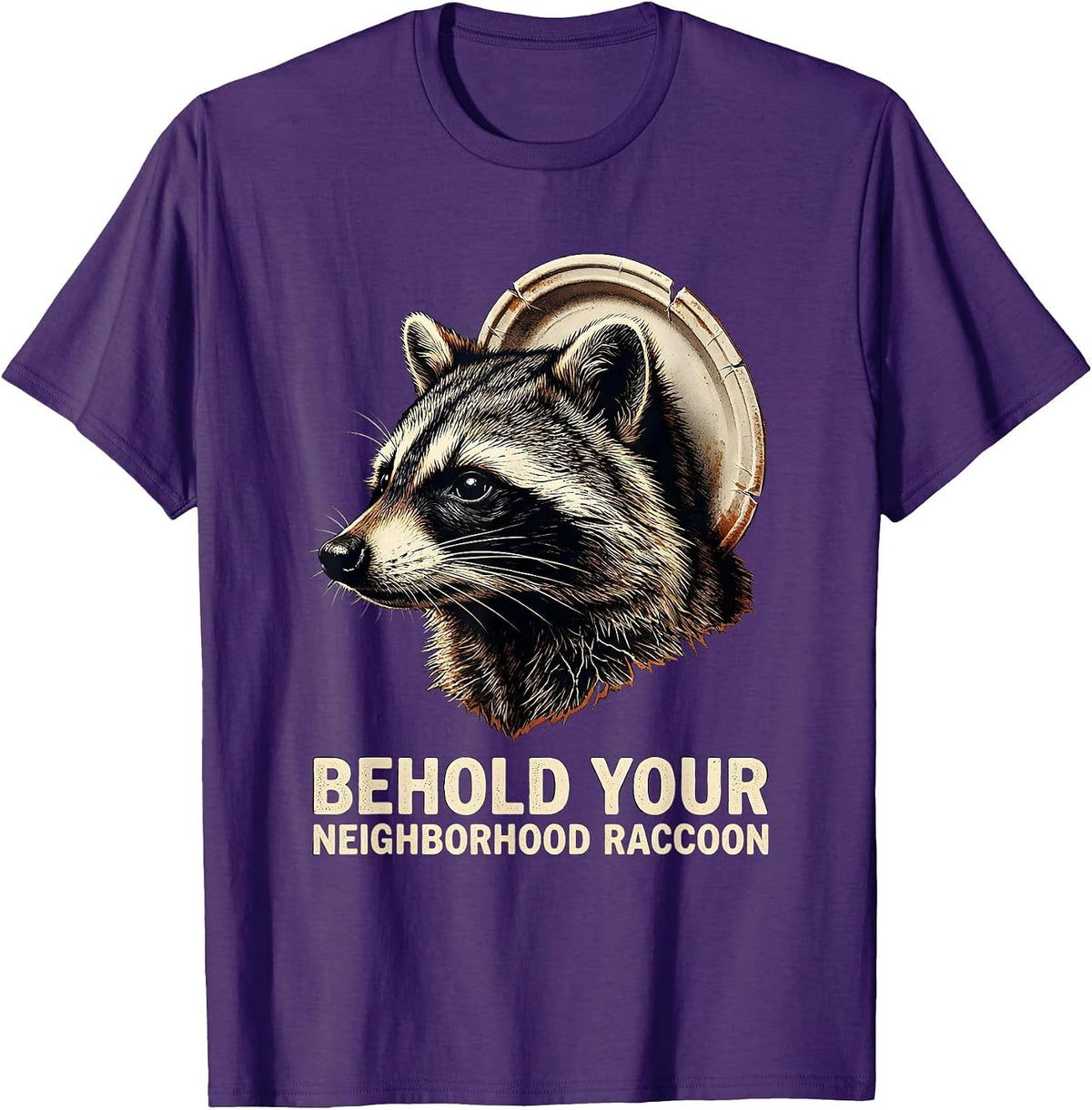 Men's Behold, Your Neighborhood Raccoon Funny Rubber Stamp T-Shirt - Purple