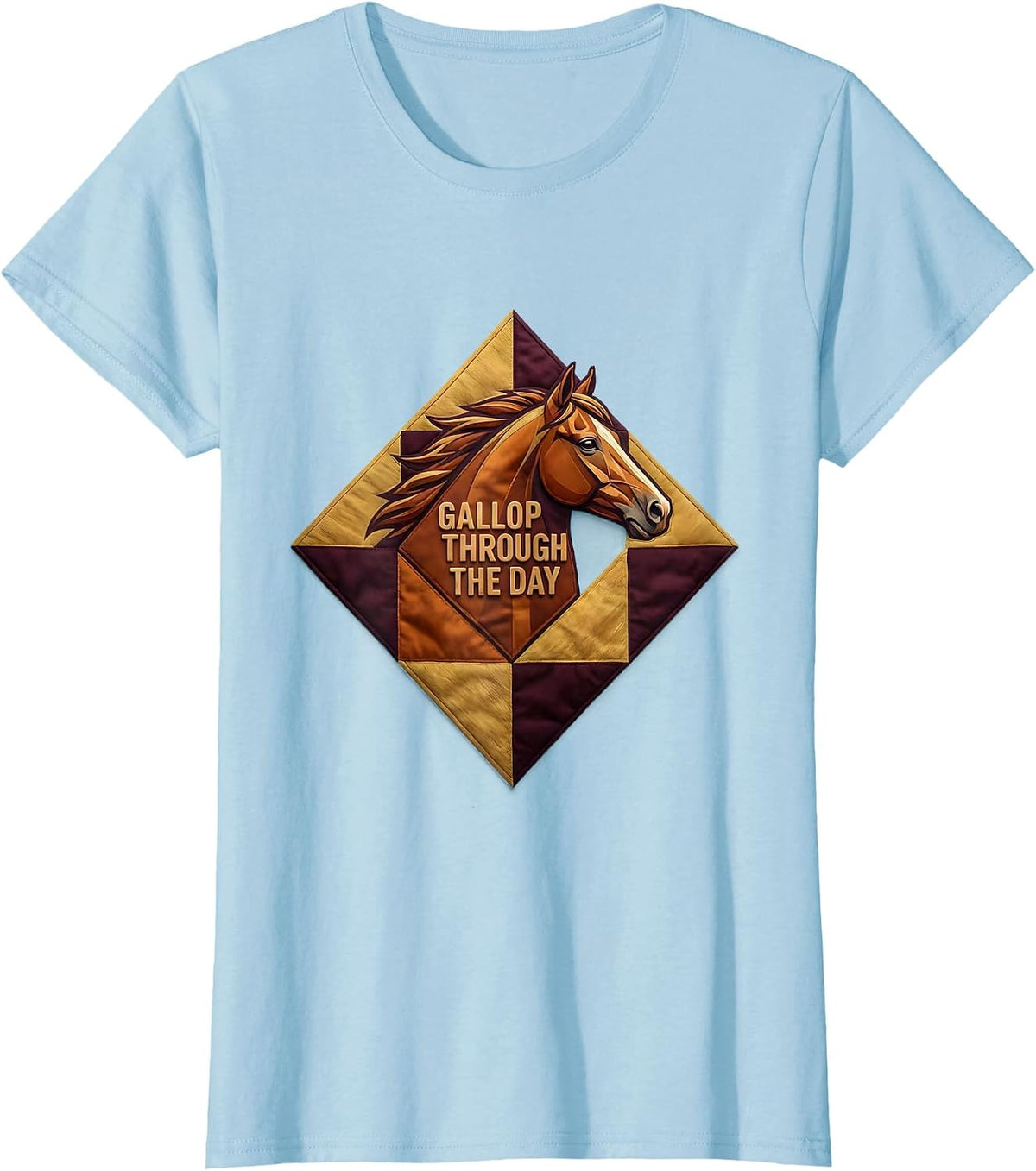 Women's Gallop Through the Day Horse Lover Design T-Shirt - Baby Blue