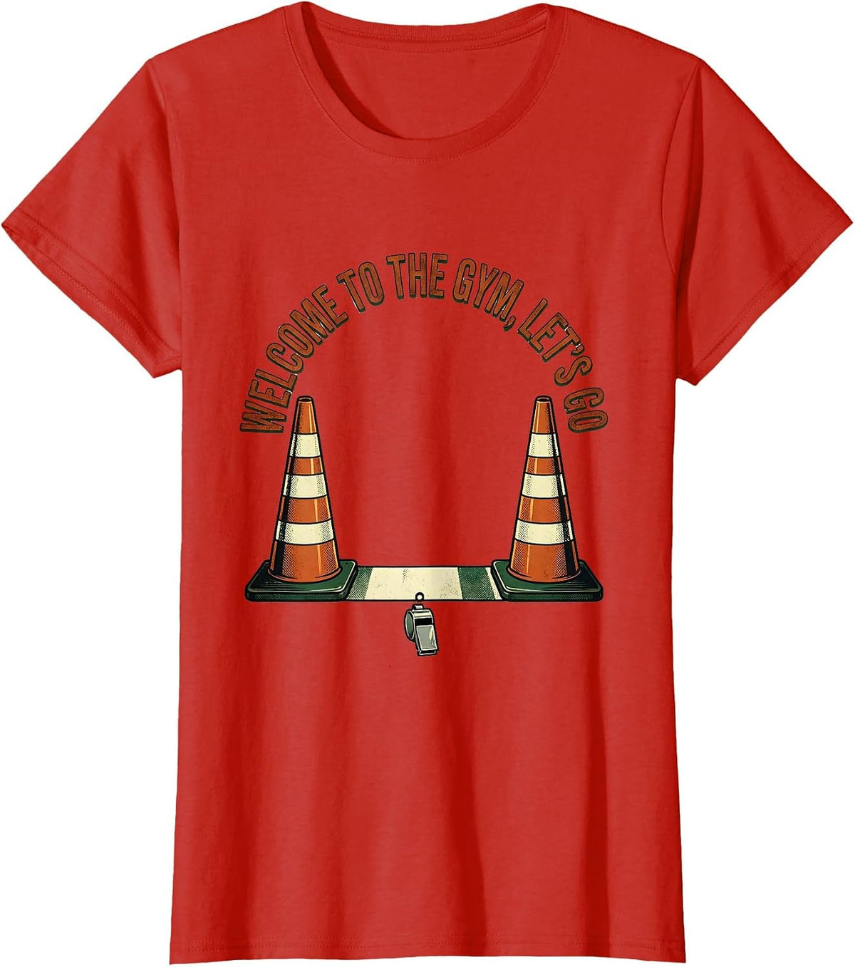 Women's Welcome To The Gym Let's Go Vintage PE Teacher Back T-Shirt - Red