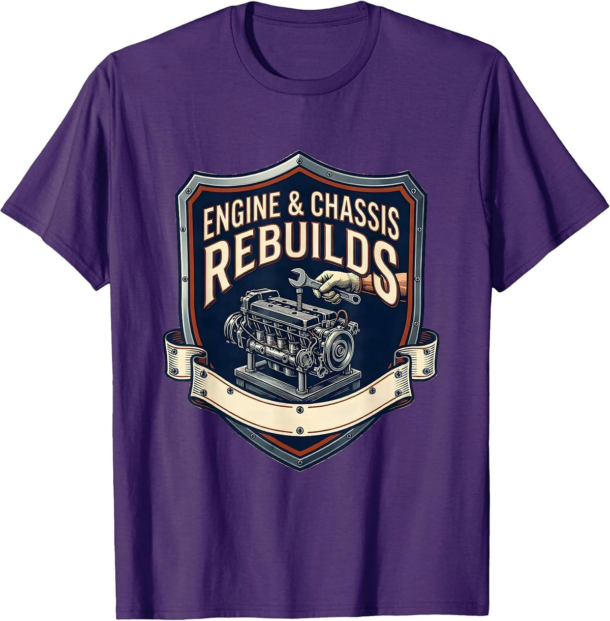 Men's Engine & Chassis Rebuilds Classic Hot Rod Enthusiast Garage T-Shirt - Purple