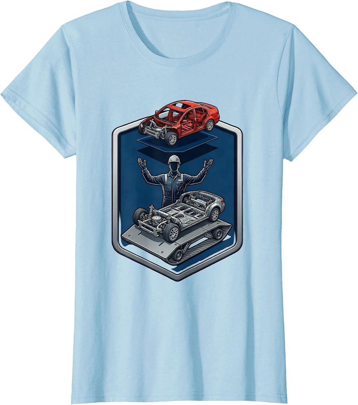 Pit Crew Mechanic Sliding Under Car Creeper T-Shirt - Baby Blue