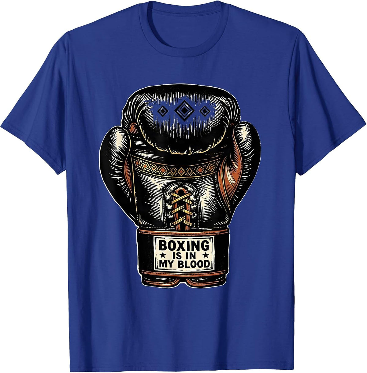 Boxing Is In My Blood Linocut Ancestral Boxing Fan Vintage T-Shirt - Royal Blue