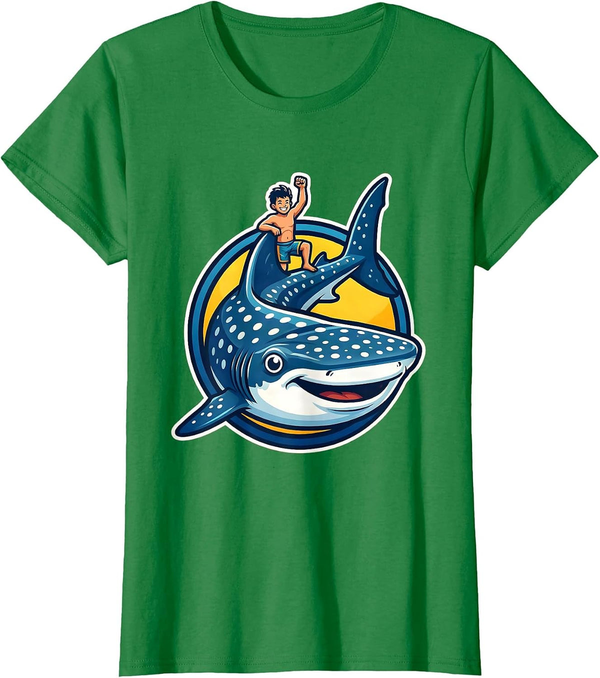 Women's Polka Dot Whale Shark Boy Riding Fin T-Shirt - Kelly Green