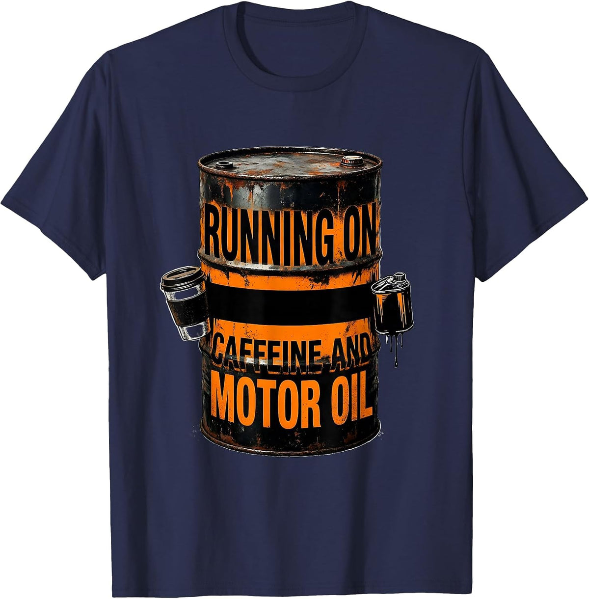 Men's Running on Caffeine and Motor Oil Design T-Shirt - Navy Blue