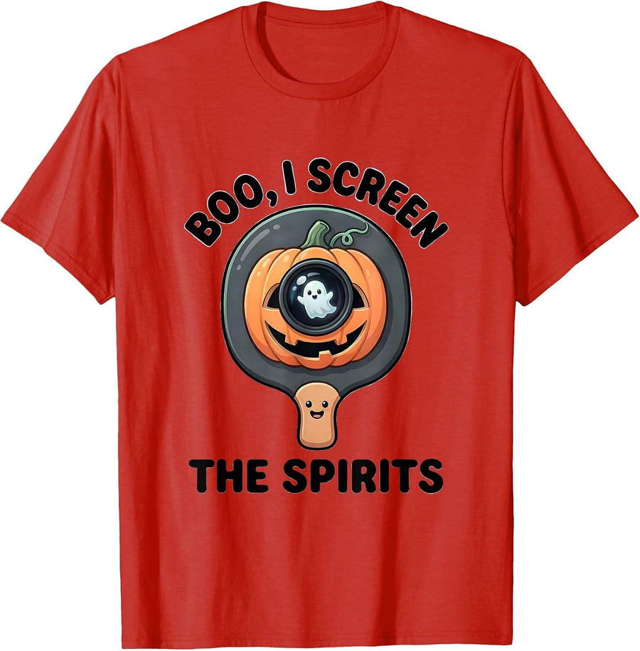 Men's Boo I Screen The Spirits Cute Kawaii Halloween Optometrist T-Shirt - Red