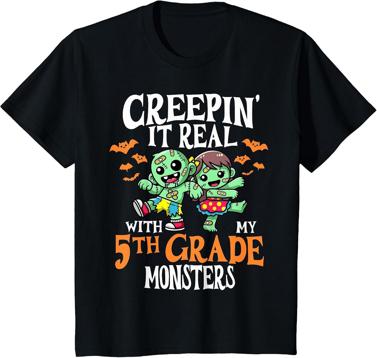 Creepin It Real Monster School 5th Grade Teacher Halloween T-Shirt - Black