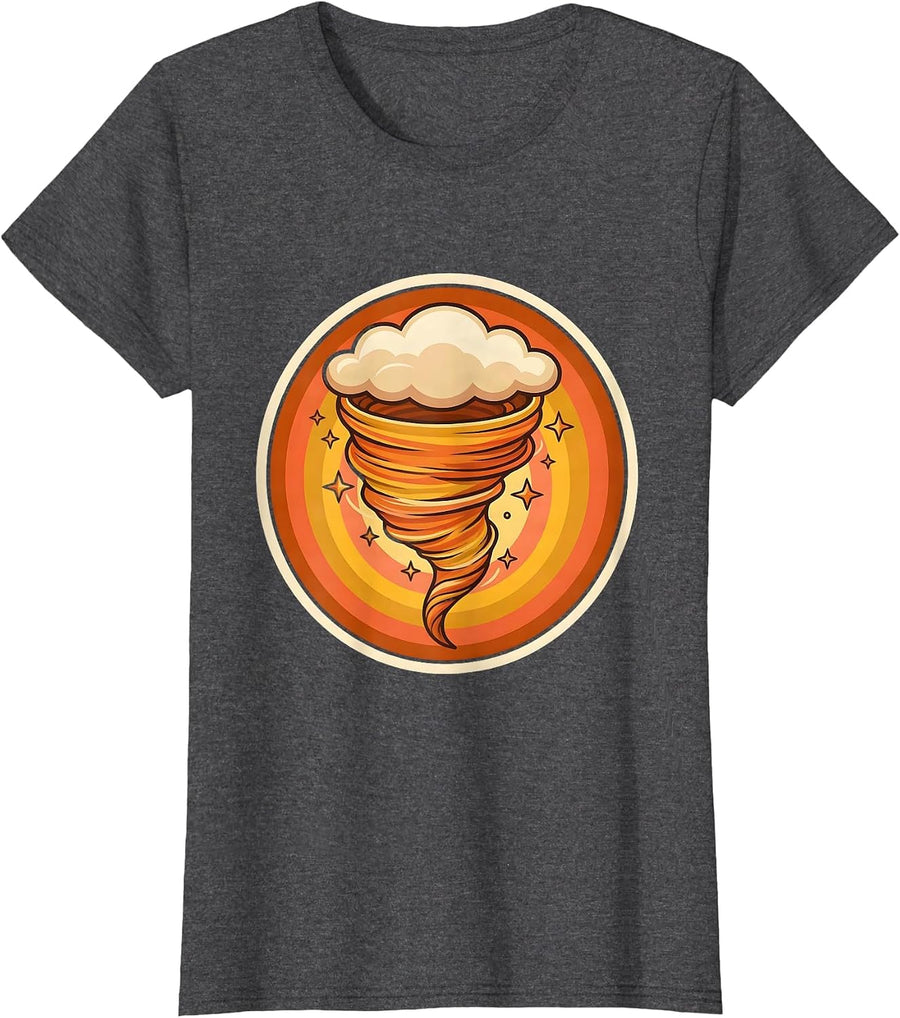 Women's Sealed Tornado Badge Retro 70s Storm Chaser Meteorology T-Shirt - Dark Heather Grey