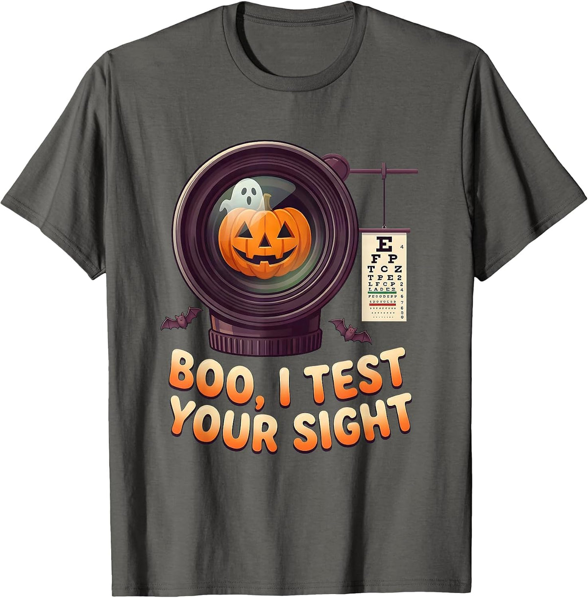 Men's Boo I Test Your Sight Funny Optometrist Halloween Eye Doctor T-Shirt - Asphalt Grey