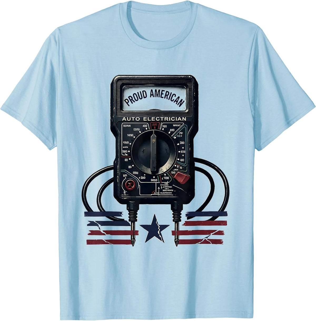 Men's Proud American Auto Electrician Patriotic Tradesman USA Flag T-Shirt - Baby Blue