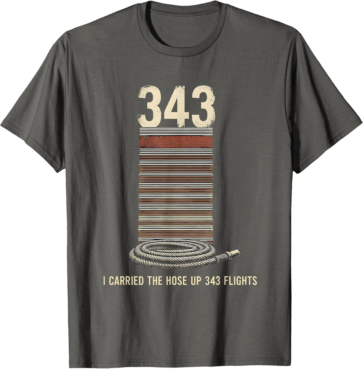 Men's I Carried The Hose Up 343 Flights Vintage Firefighter T-Shirt - Asphalt Grey