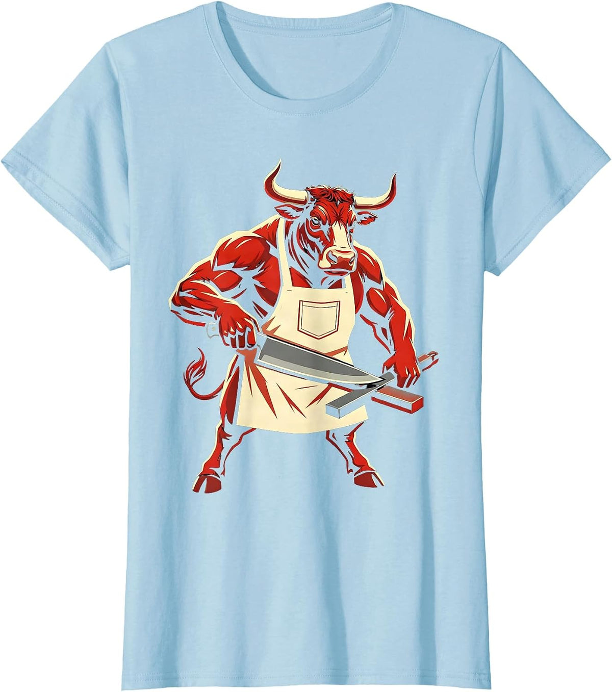 Bull Chef Apron Knife Sharpening Graphic T-Shirt - Baby Blue
