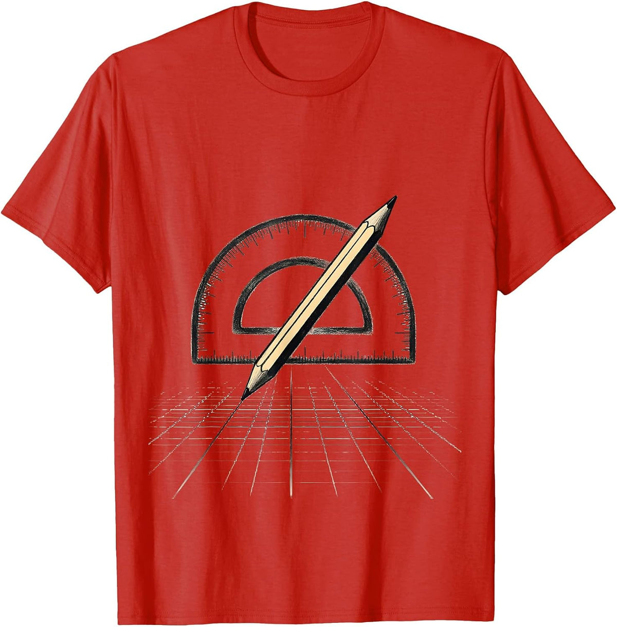 Men's Teacher Math Geometry Protractor Pencil Graph Design T-Shirt - Red