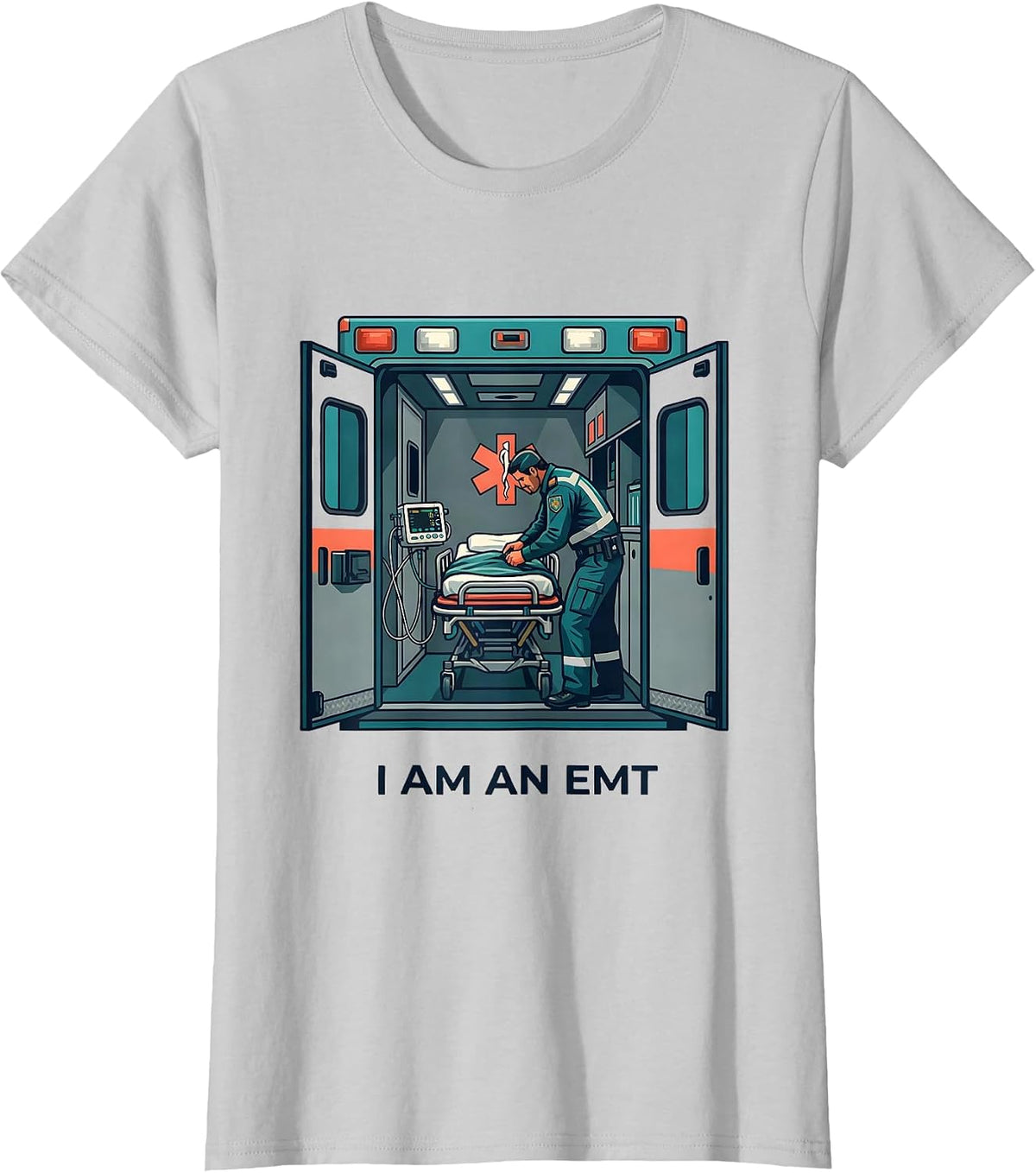 I Am an EMT Flat Vector EMS Paramedic First Responder Gift T-Shirt - Silver Grey