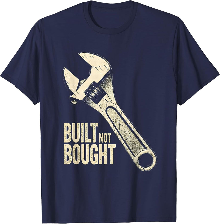 Built Not Bought Mechanic Pride Design T-Shirt - Navy Blue