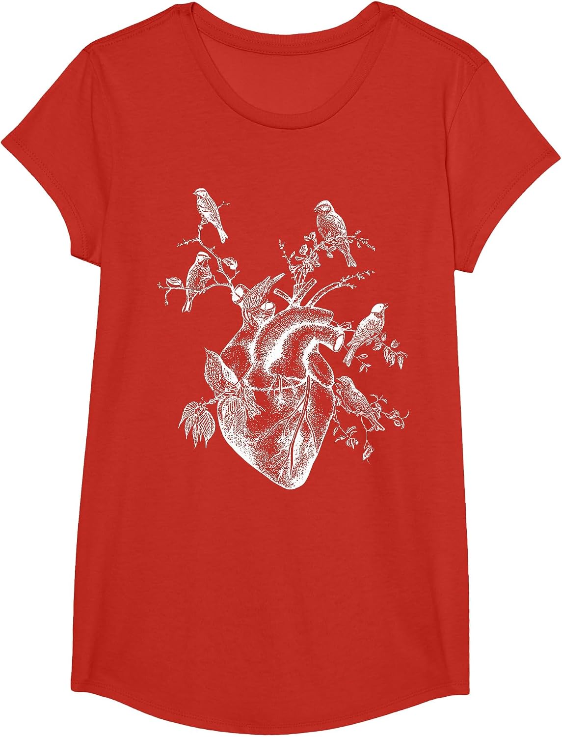 Vintage Anatomy Heart Birds Tree Anatomical Cardiac Nurse T-Shirt - Girls Red