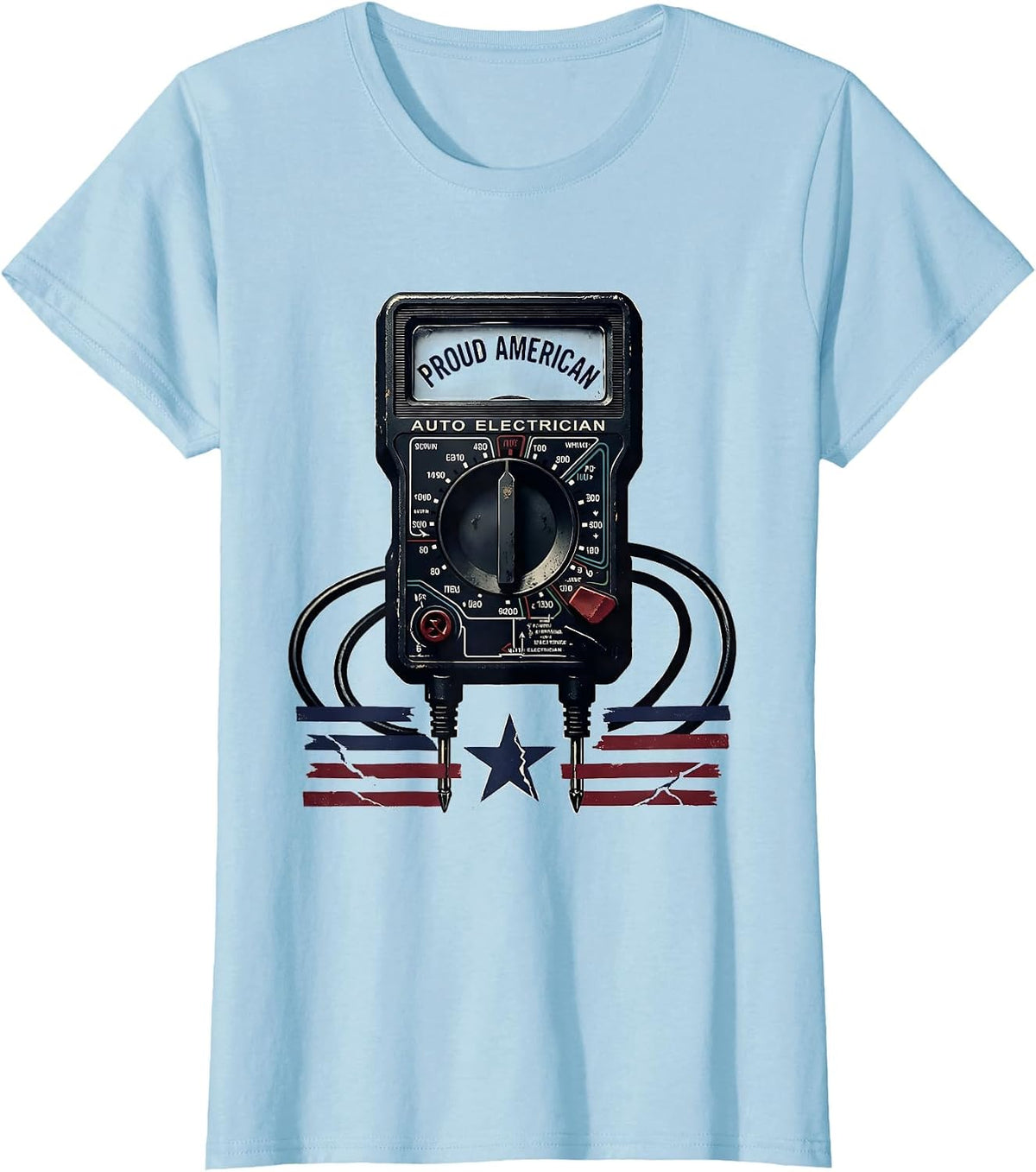 Women's Proud American Auto Electrician Patriotic Tradesman USA Flag T-Shirt - Baby Blue