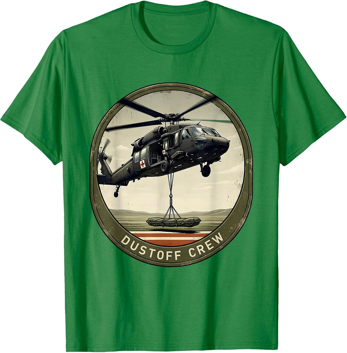 Men's Dustoff Crew Vintage Military Helicopter Pilot Veteran T-Shirt - Kelly Green