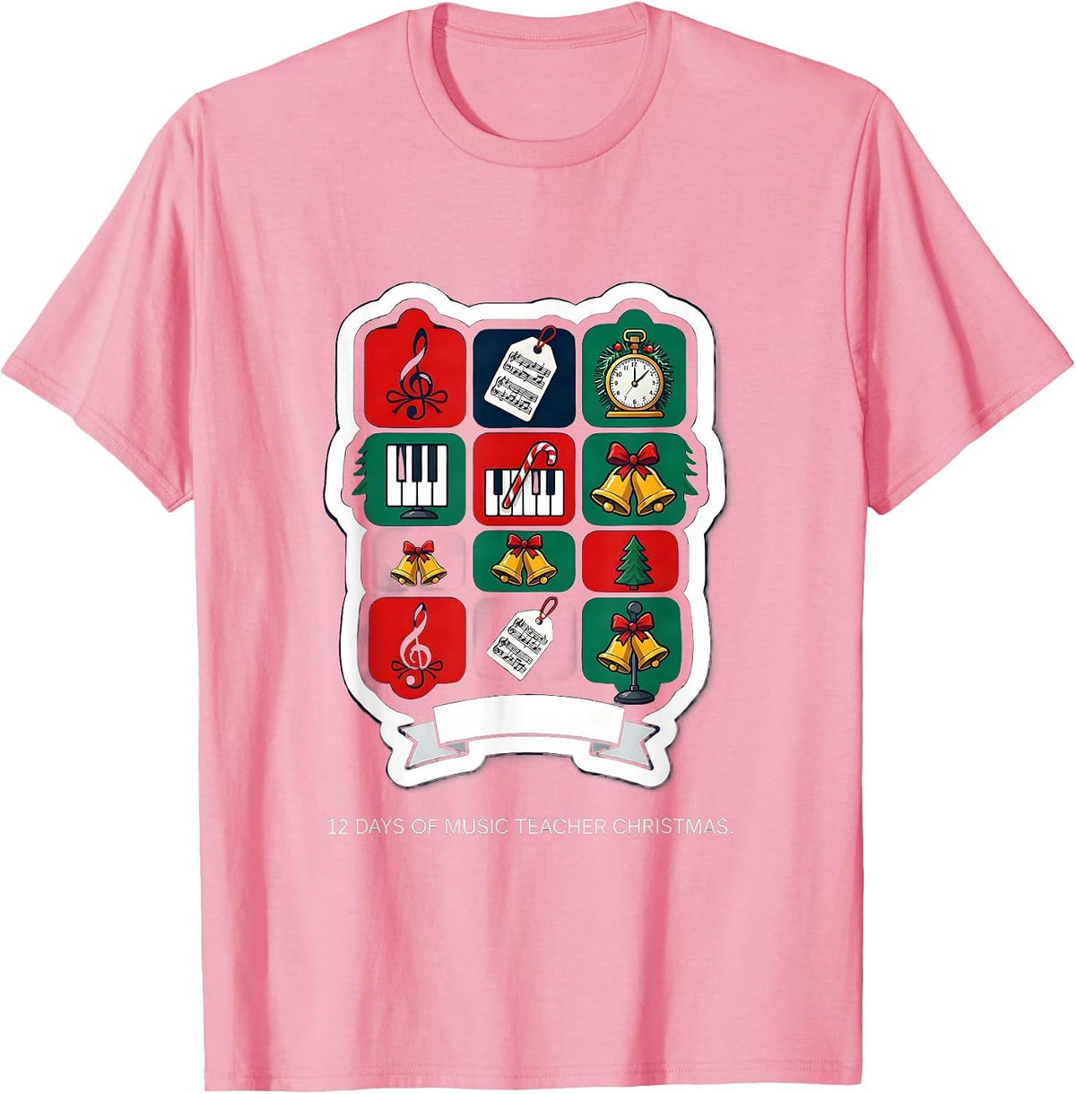 Men's 12 Days of Music Teacher Christmas Sticker Humor Gift T-Shirt - Pink