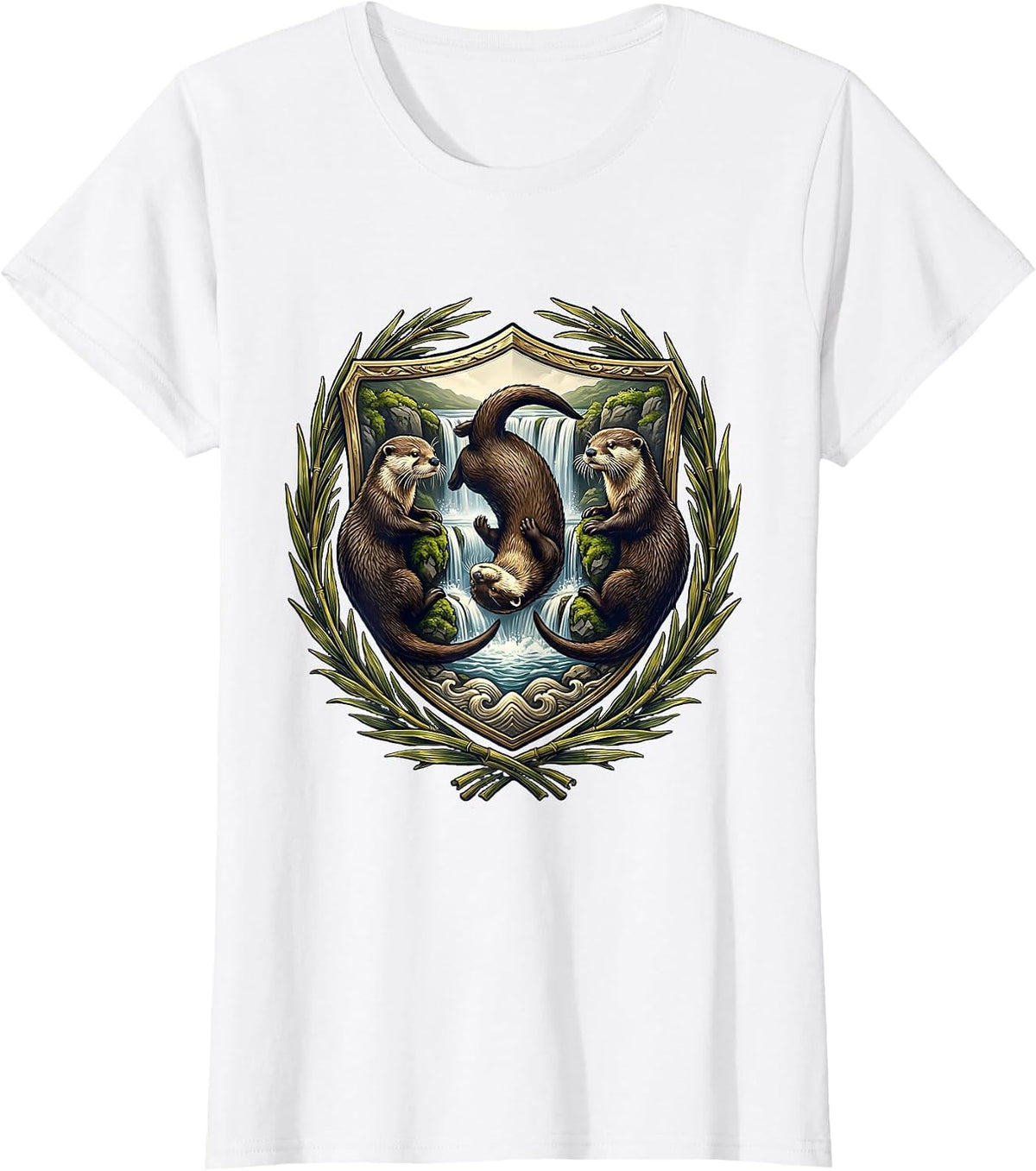 Young Wild and Three Otters Waterfall Birthday T-Shirt - White