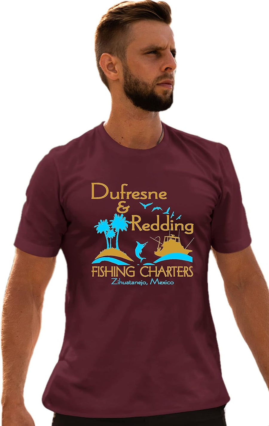 Go All Out Adult Dufresne & Redding Fishing Charters Funny T-Shirt - Maroon