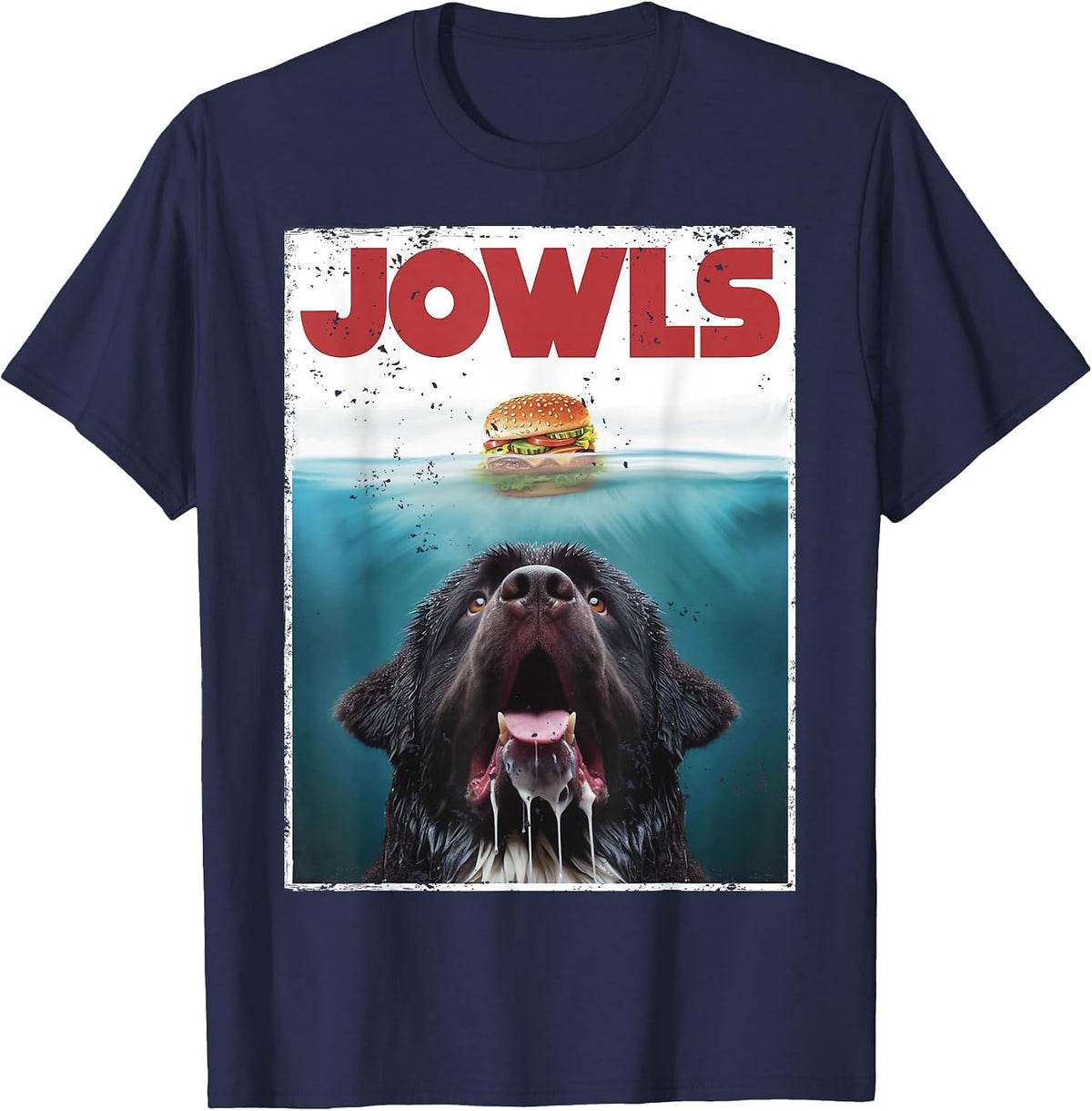 Funny Newfoundland Dog, Newfie Lab Jowls Burger, Dog Mom Dad T-Shirt - Navy Blue