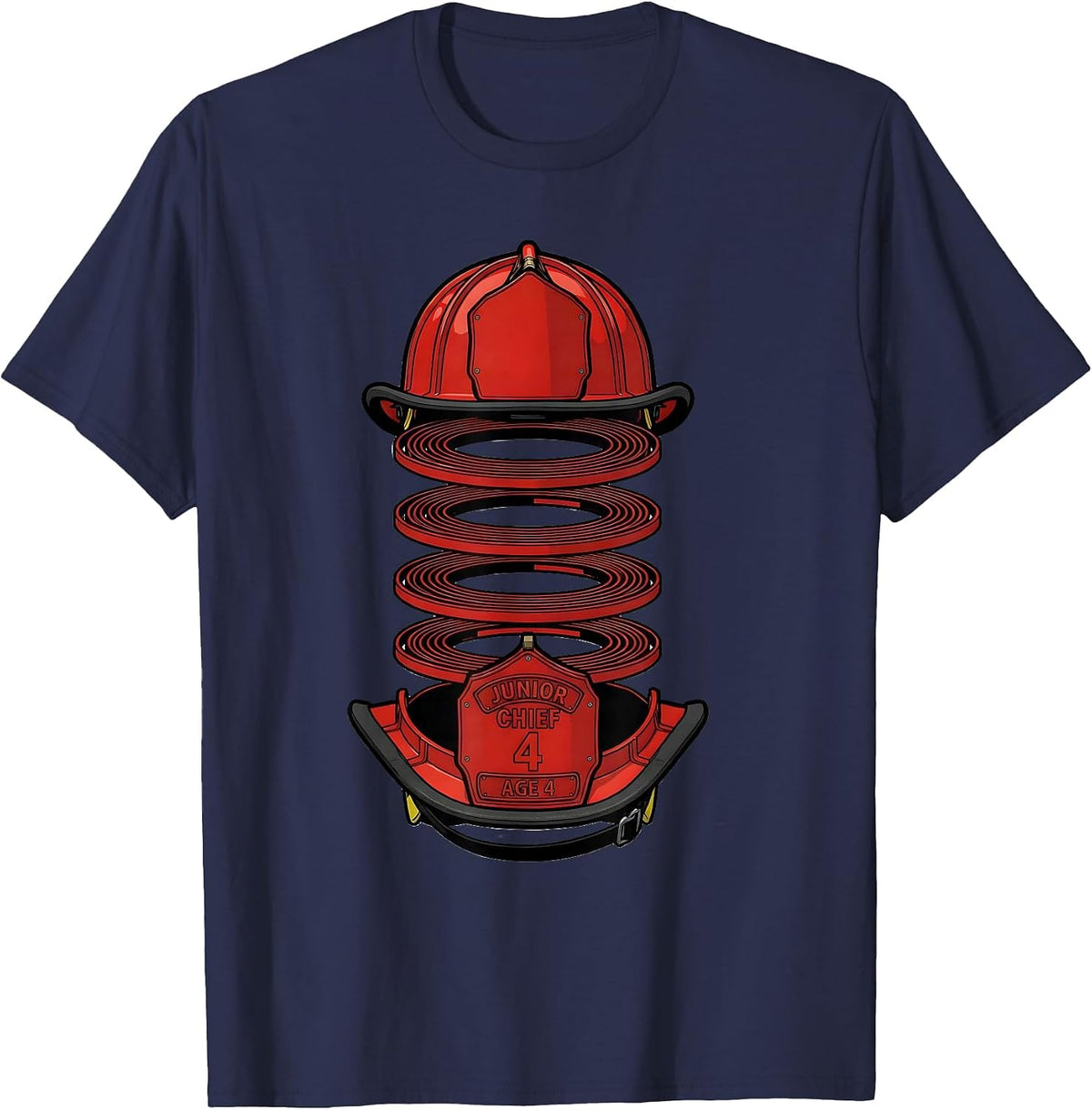 Junior Chief Age 4 Fire Truck Firefighter Birthday Party T-Shirt - Navy Blue