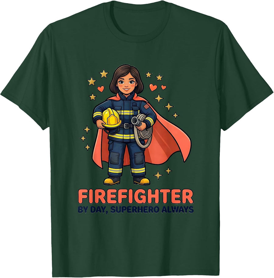 Men's FIREFIGHTER BY DAY, SUPERHERO ALWAYS Firefighter Hero Gift T-Shirt - Dark Green