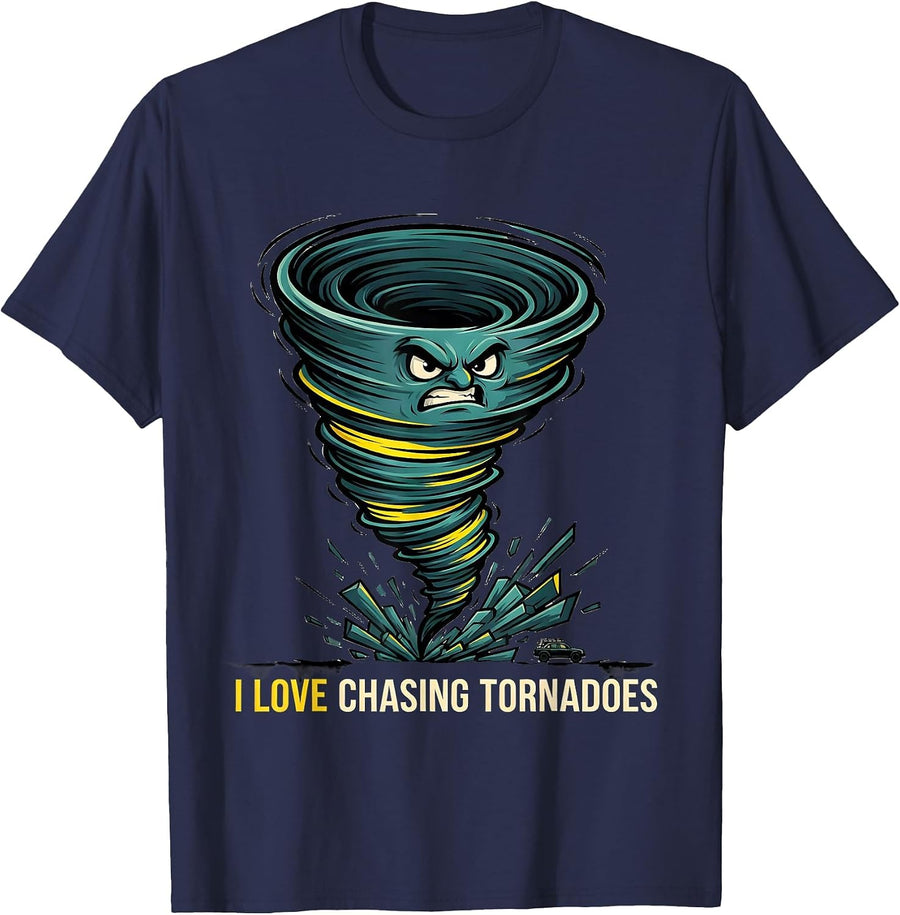 I Love Chasing Tornadoes Funny Storm Chaser Meteorology T-Shirt - Navy Blue
