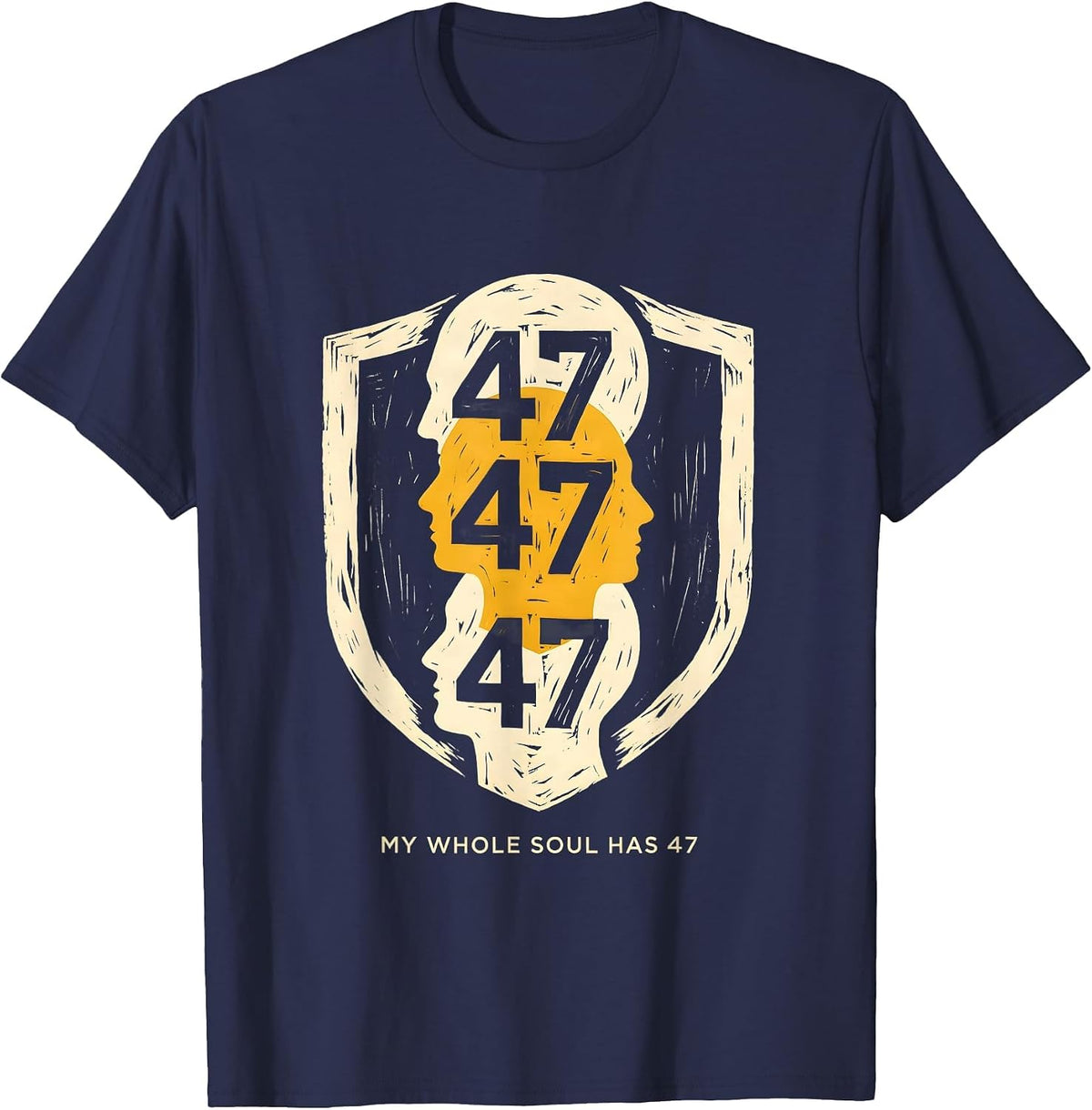 Men's My Whole Soul Has 47 Linocut Down Syndrome Awareness Homie T-Shirt - Navy Blue