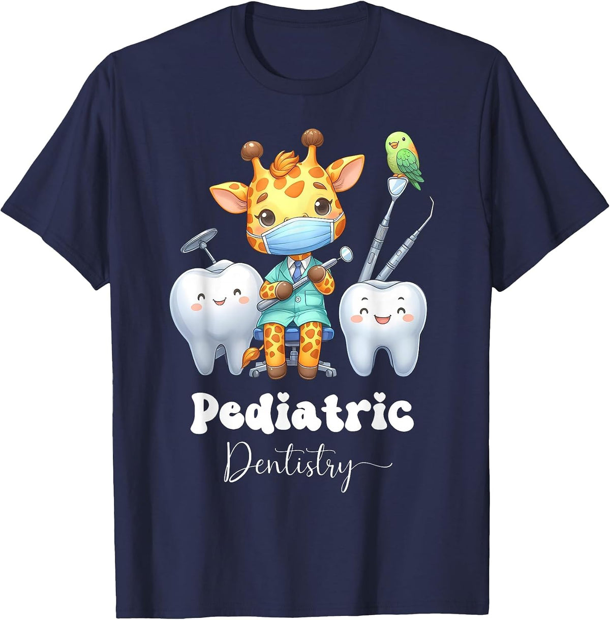 Cute Giraffe Pediatric Dentistry Dental Hygienist Dentist T-Shirt - Navy Blue