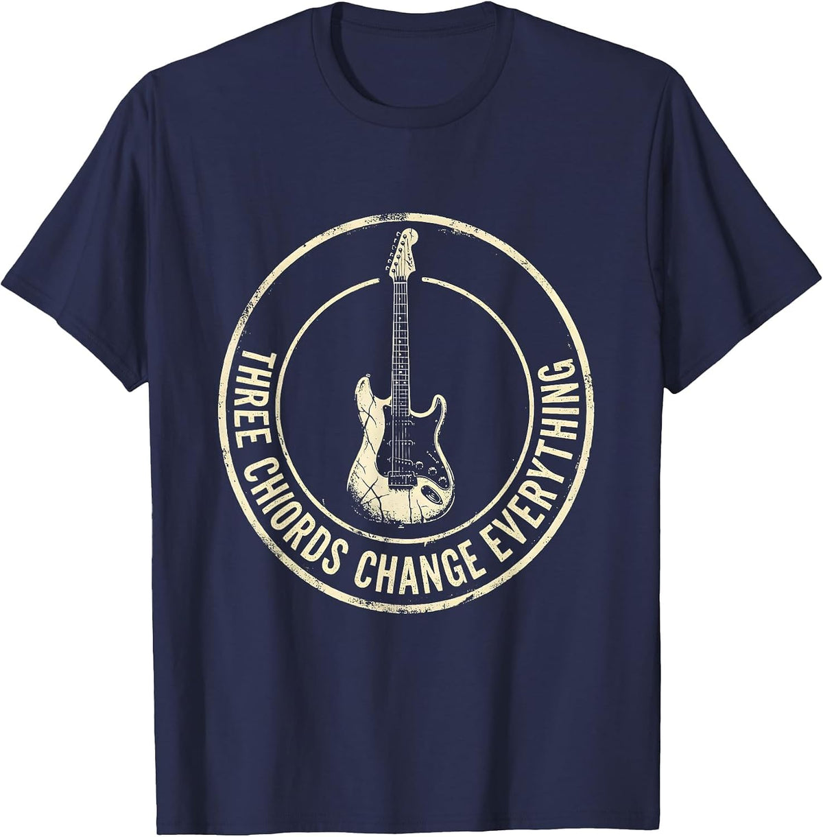Three Chords Change Everything Punk Rock Design T-Shirt - Navy Blue